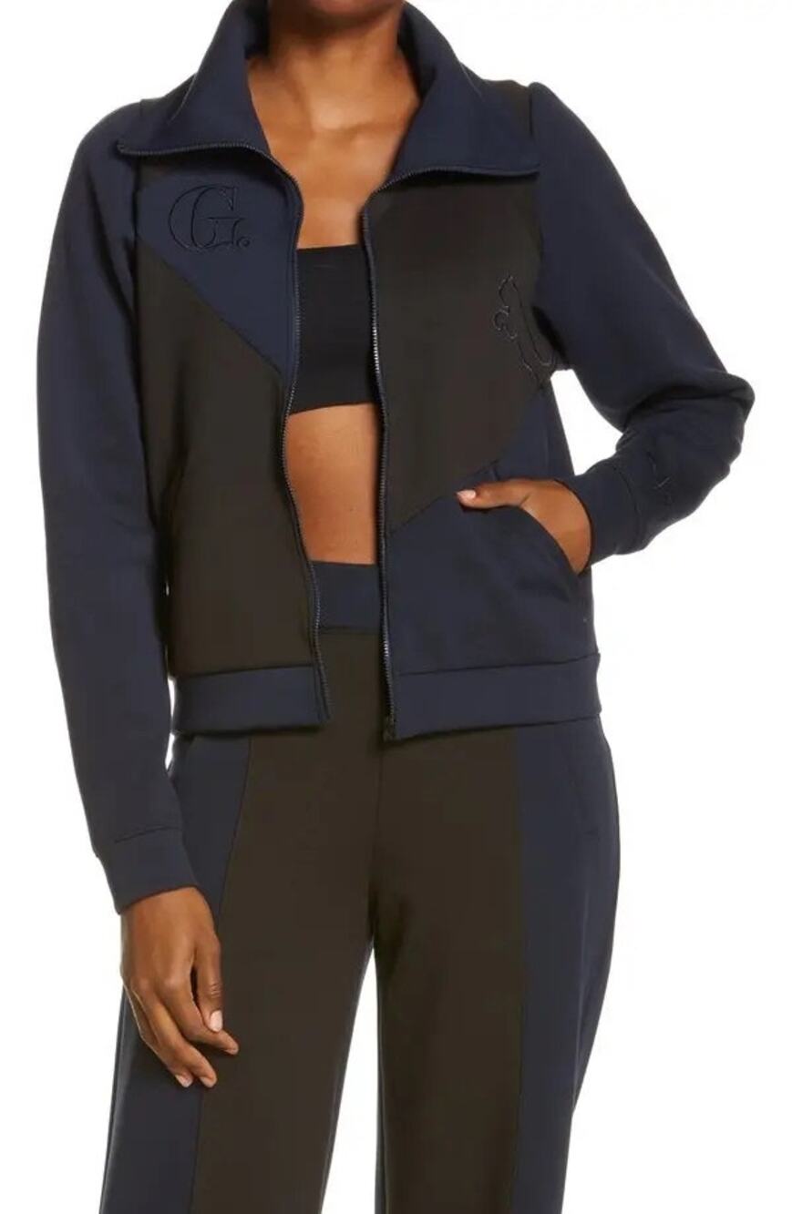 PUMA X Goop Track Jacket Women's Small Blue Black Full Zip Long Sleeve Pockets